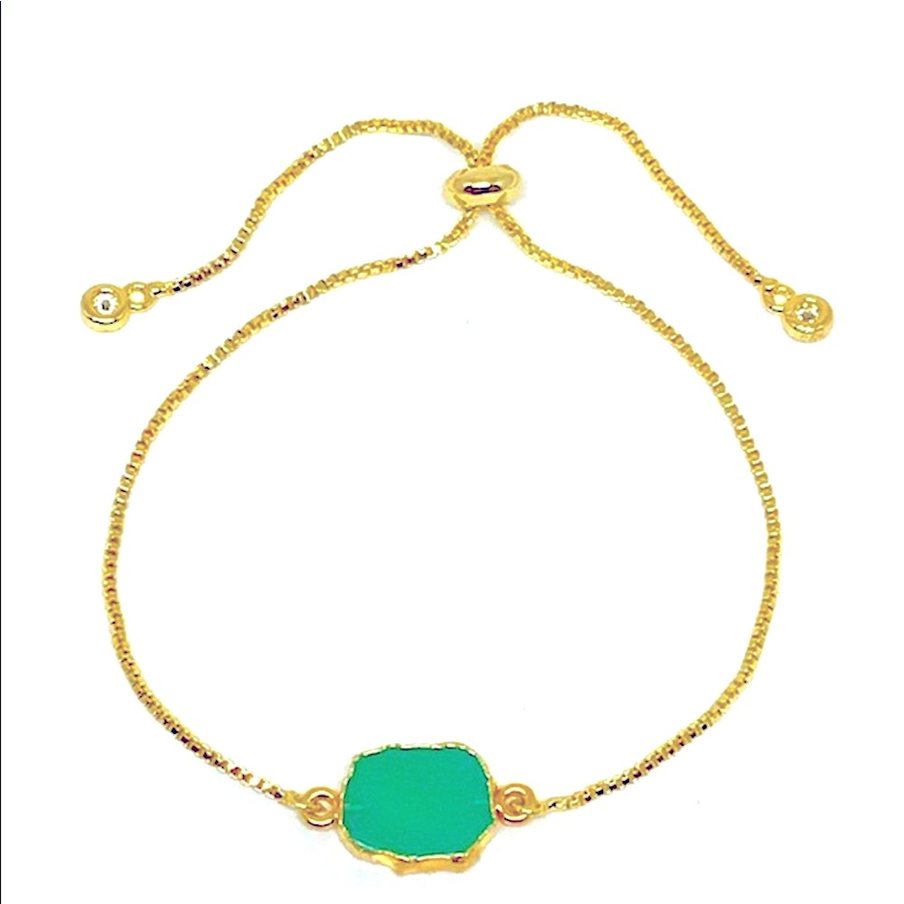 Green Onxy Semi Precious Stone 14k gold plated chain bracelet
